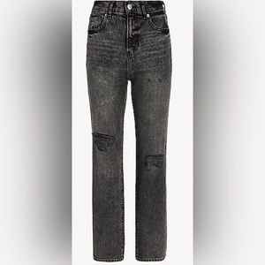 EXPRESS High Waisted Black Ripped Straight Ankle Jeans